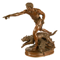 Monumental French Figurative Bronze Statue 'Au Loup' Shepherd Dog Sheep Hunting by Louis-Auguste Hiolin, 1874