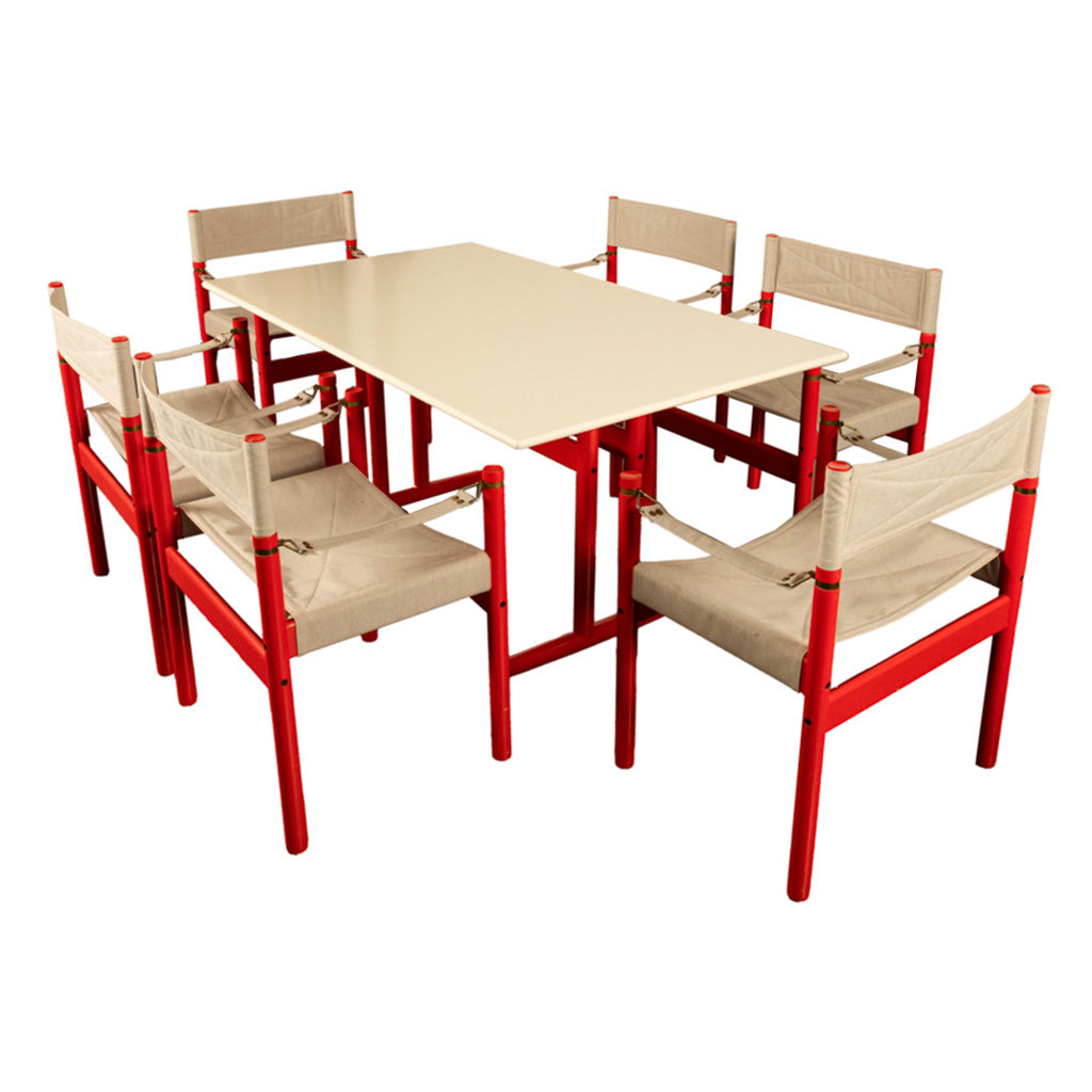 Mid Century Modern Danish Six Safari Chairs Dining Table Set by Erik Wørts 1960s