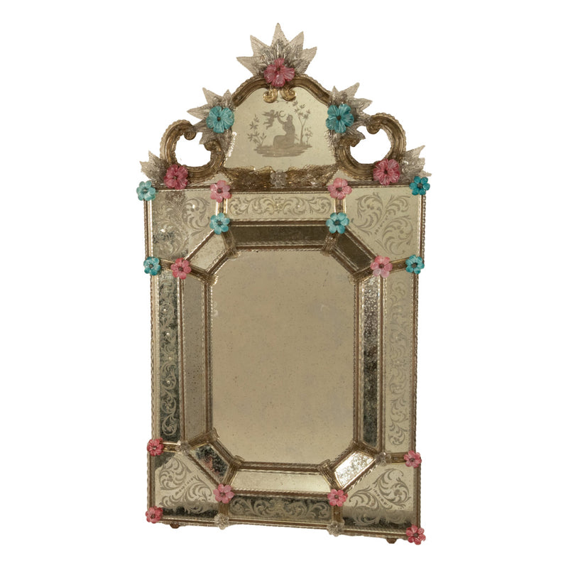 Antique Style Italian Handmade Murano Venetian Etched Glass Mirror Fratelli Tosi