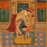 Antique 18th Century Pair Indian Hindu Erotic Kamasutra Miniature Paintings 1750