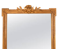 Large Antique 19th Century French Louis XVI Giltwood Crested Wall Mirror 1850