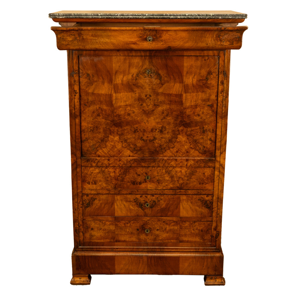 Antique French Louis Philippe Burr Walnut Secrétaire à Abattant Desk Chest 1840