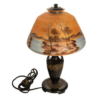 Antique Art Deco Moe Bridges Reverse Painted Landscape Boudoir Table Lamp 1920