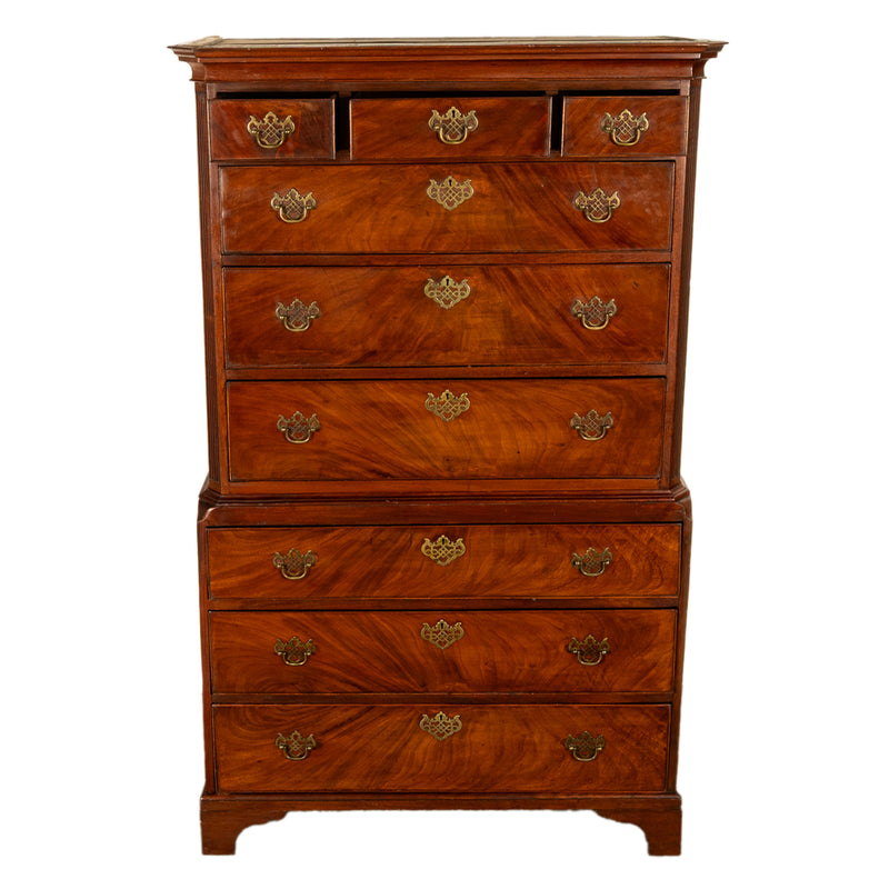 Antique 18th Century Georgian Flame Mahogany Chest on Chest Highboy Dresser 1780