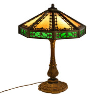 Antique American Arts & Crafts 3 Light Slag Glass Table Lamp by Miller Co. 1910