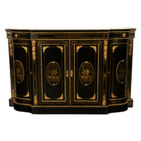19th Century French Napoleon III Ormolu & Marble Ebonized Cabinet Sideboard 1860