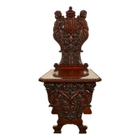 Antique Carved Italian Renaissance Revival Sgabello Chair Coat of Arms & Cherubs, 1870