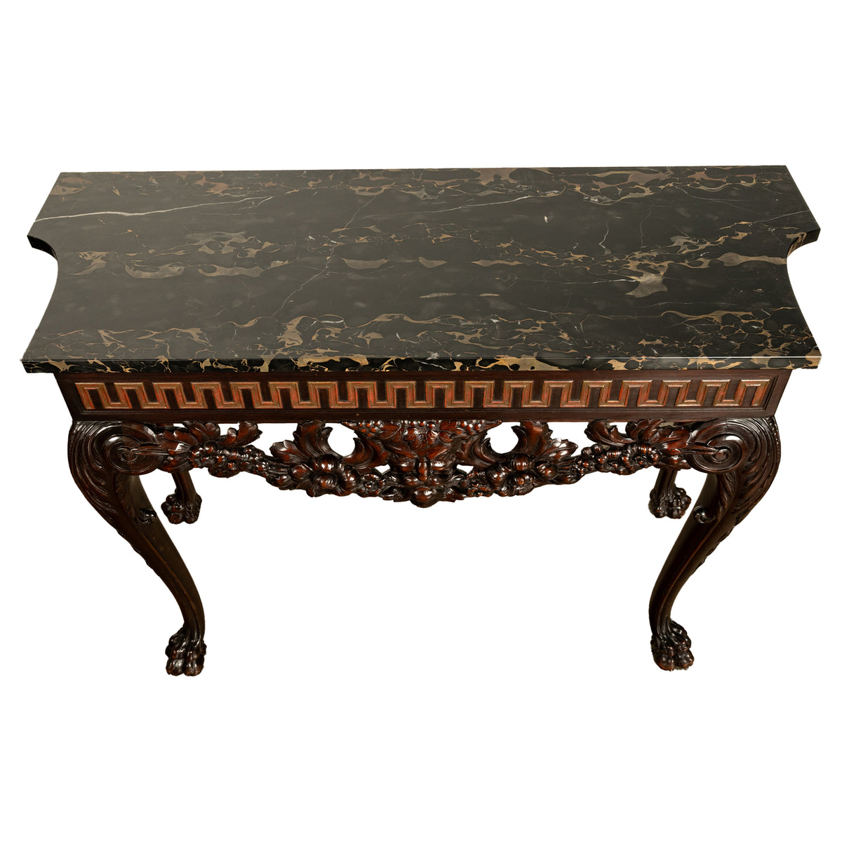 Antique English Georgian Carved Mahogany Portoro Marble Console Side Table 1820