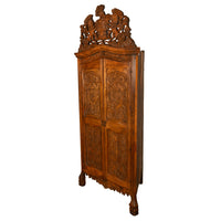 Antique 18th Century Carved Walnut Corner Cabinet Spainish Royal Coat of Arms