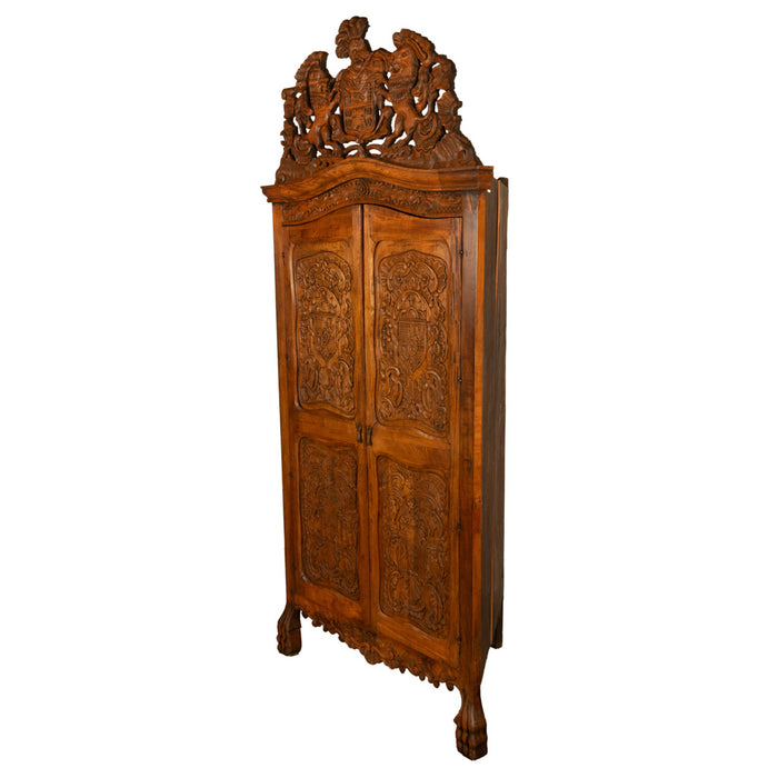 Antique 18th Century Carved Walnut Corner Cabinet Spainish Royal Coat of Arms