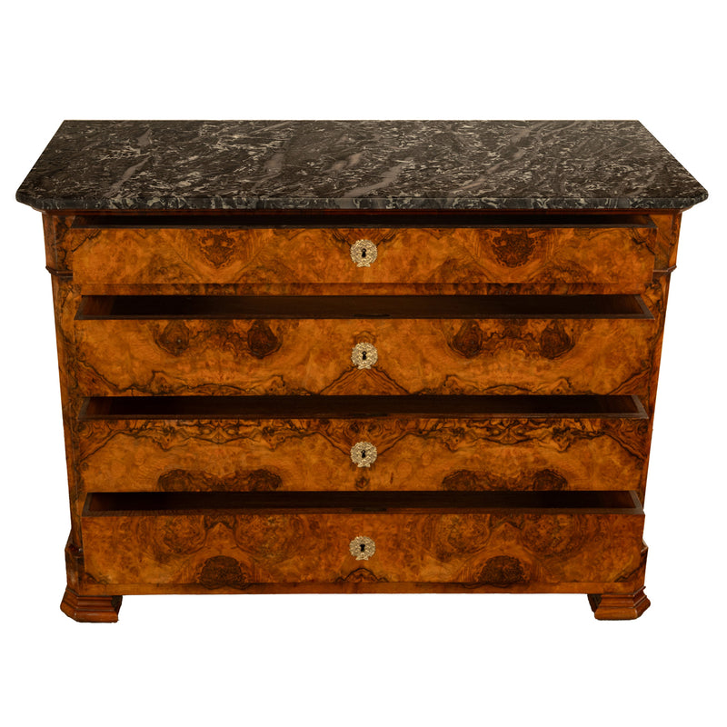 Antique French Walnut & Marble Louis-Philippe Walnut Commode Chest Drawers 1840