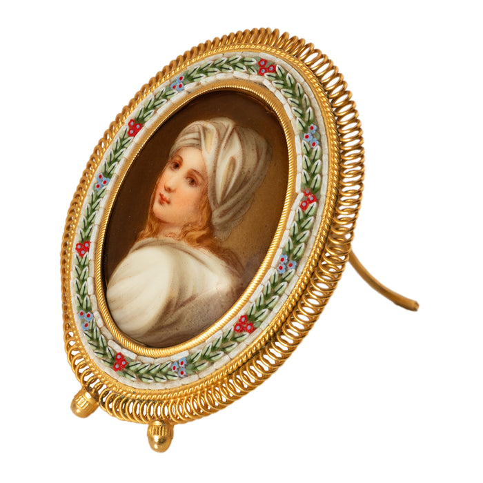 Antique Italian Micro Mosaic Miniature Portrait Painting Porcelain Guido Reni,1895
