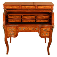 Antique French Louis XV Cylinder Marquetry & Ormolu Bureau Writing Desk 1880