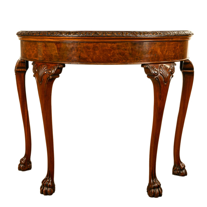 Antique Mahogany Carved Chippendale Demi-Lune Queen Anne Game Console Table 1900