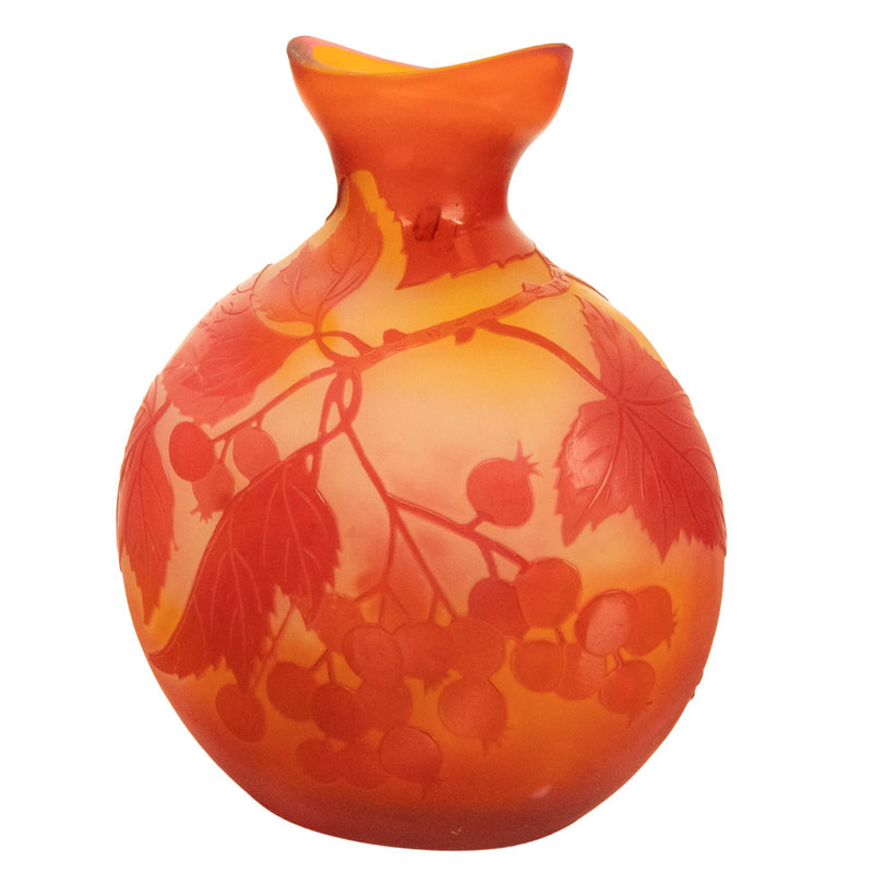 Antique French Art Nouveau Cameo Art Glass Emile Galle Vase Leaves Berries 1900