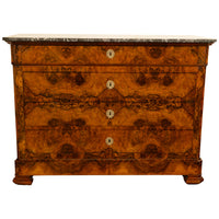 Antique French Walnut & Marble Louis-Philippe Walnut Commode Chest Drawers 1840