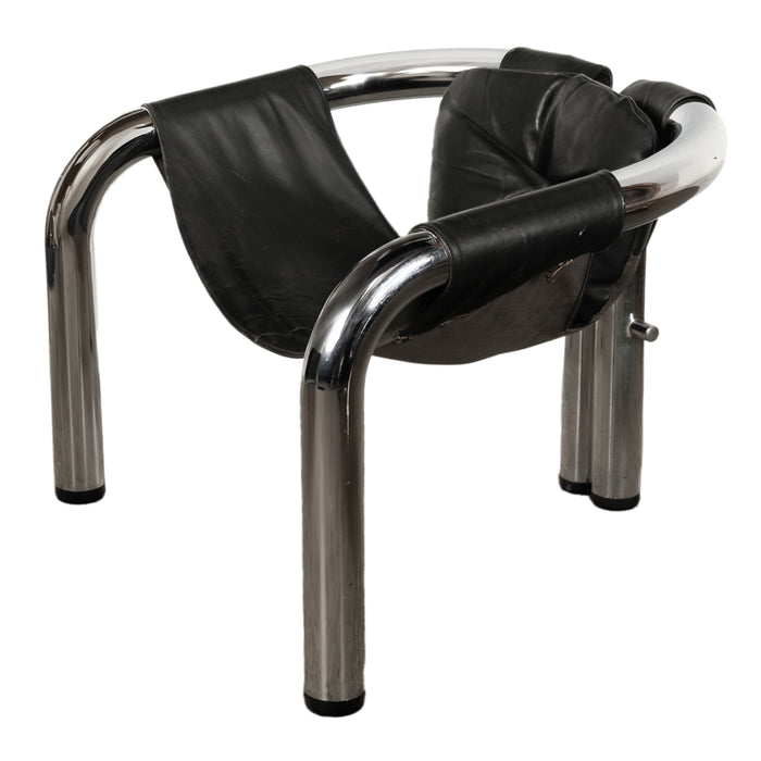 American Mid Century Modern Chrome & leather "Palo Alto" Lounge Chair Byron Botker for Landes California 1970