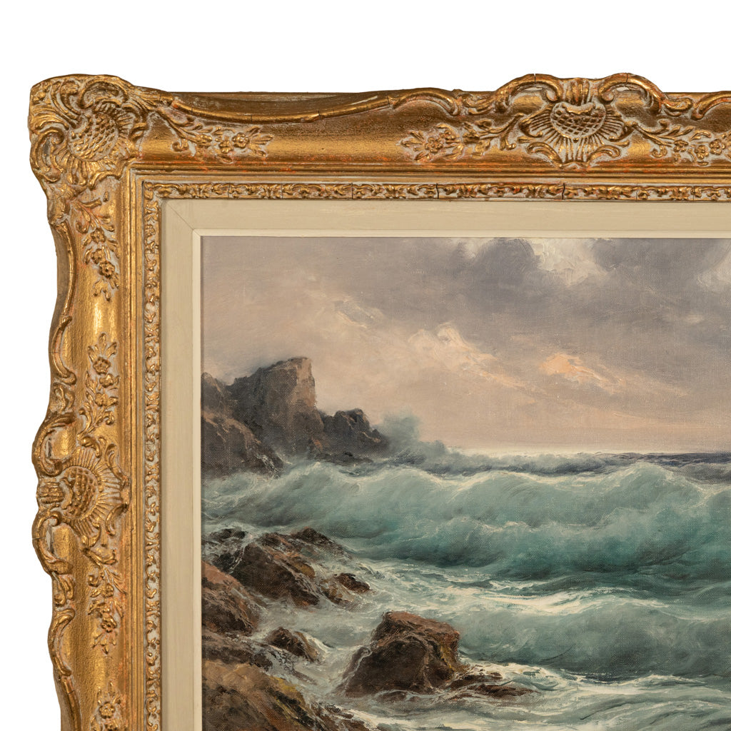 Antique Italian Oil on Canvas Painting Seascape Coastline Isle of Capri Italy by Cavalier Michele Federico, 1925