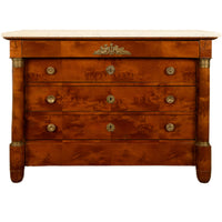 Antique 19th Century French Empire Burl Walnut Marble Ormolu Chest Drawers Commode 1810