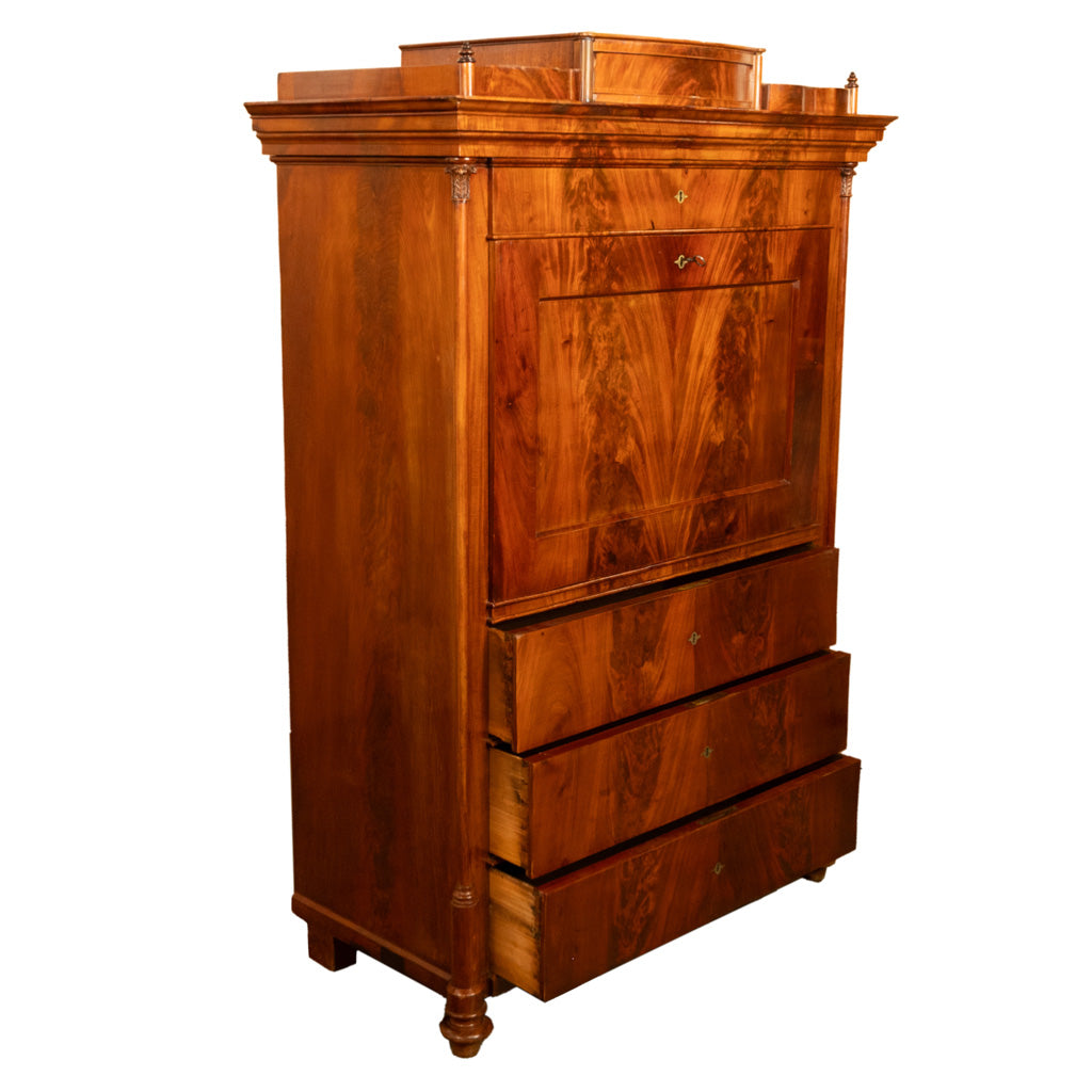 Antique Austrian Flame Mahogany Inlaid Rosewood Biedermeier Secretary Chest 1820