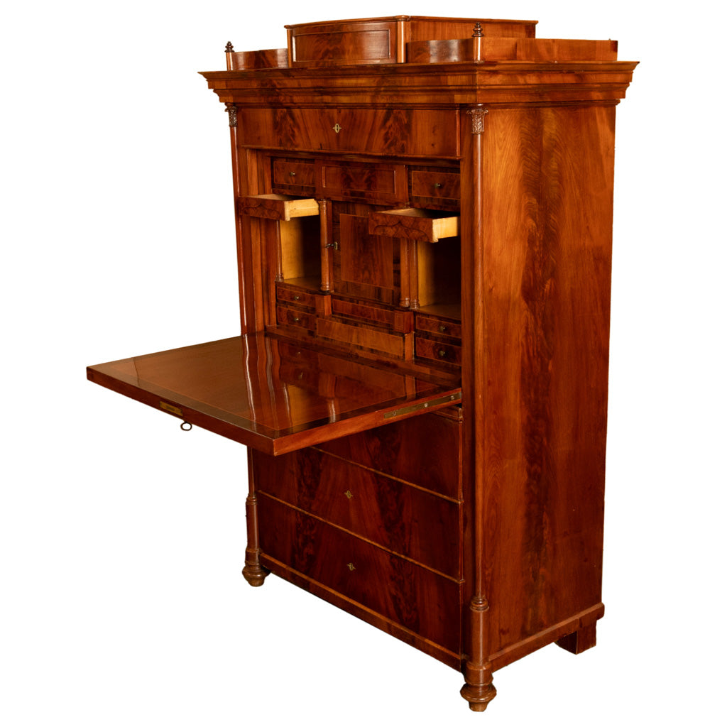 Antique Austrian Flame Mahogany Inlaid Rosewood Biedermeier Secretary Chest 1820