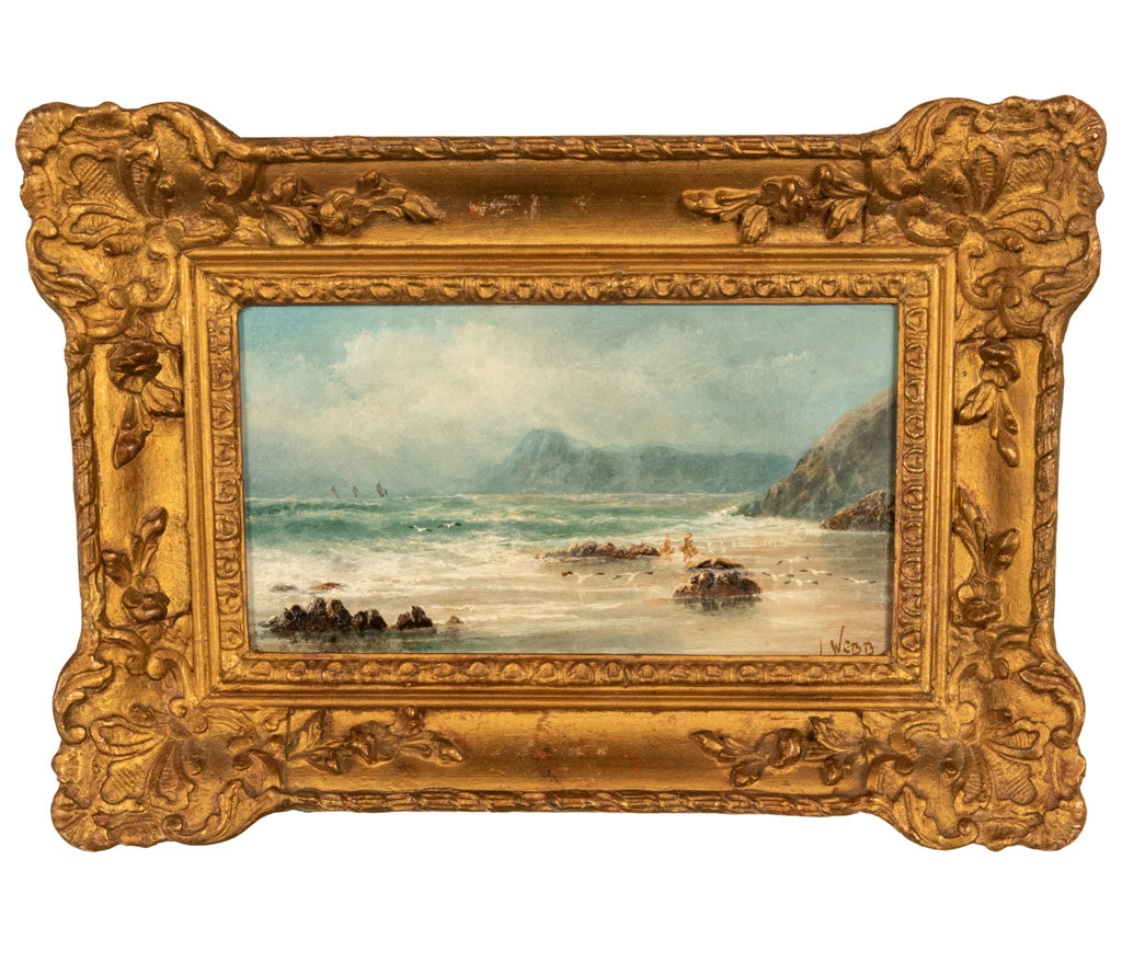 Antique 19th Century Marine Seascape Coastal Maritime English Channel Painting by James Webb, 1860