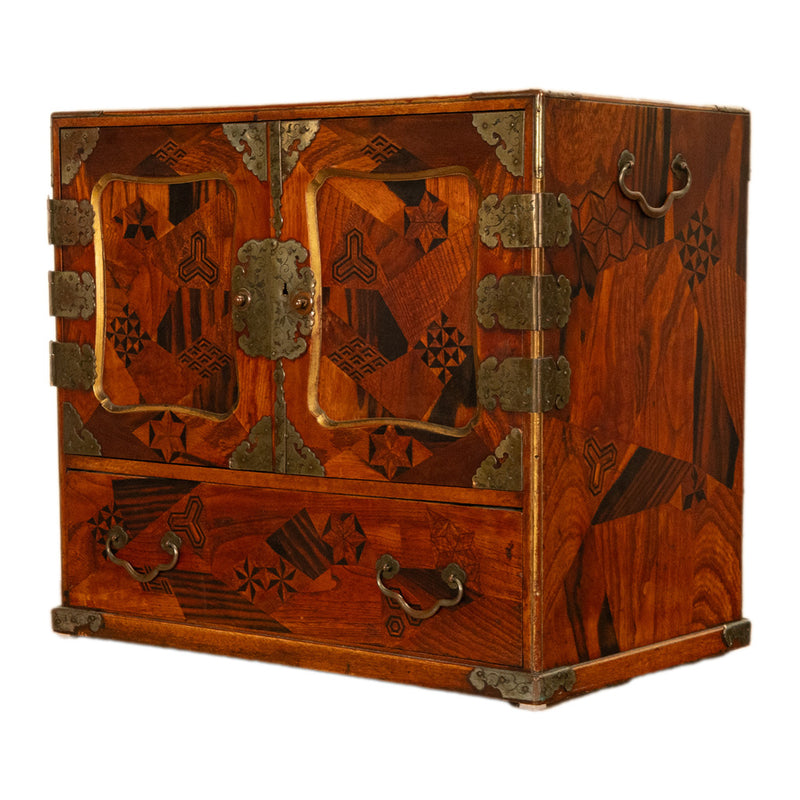 Antique Japanese Meiji Kodansu Tansu Marquetry Table Cabinet Jewelry Chest 1880