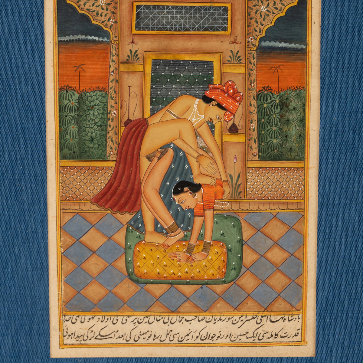 Antique 18th Century Pair Indian Hindu Erotic Kamasutra Miniature Paintings 1750