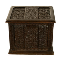 Antique French Medieval Gothic Carved Oak Chest Coffer 17th Century Panels 1679