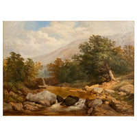 Large Antique English 19thC Oil Painting River Lyn Landscape Barnstaple Devon by Albert Lane, 1860