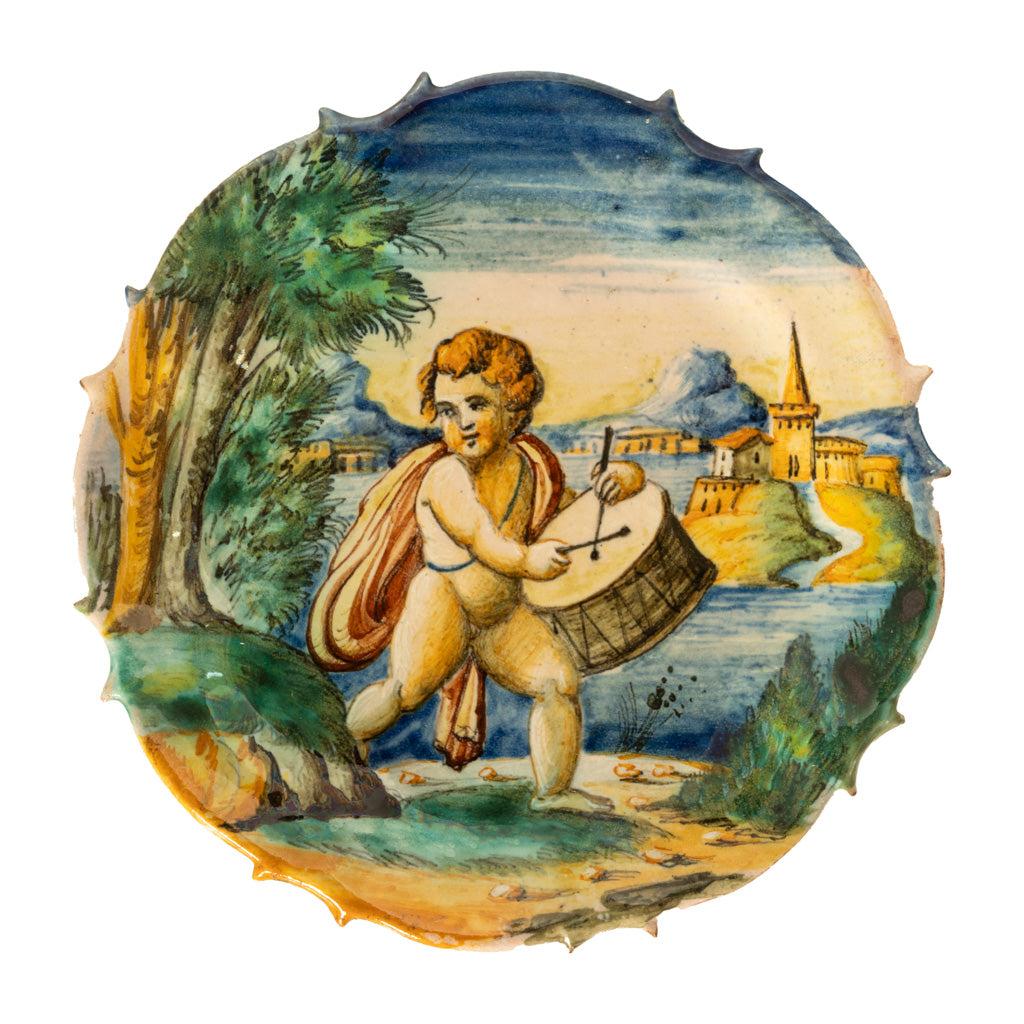 Antique 19th Century Pair Early Cantagalli Majolica Istoriato Plates Italy 1880