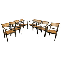 Set Eight Federal Style Japanned & Gilded Dining Arm Chairs Kittinger Furniture