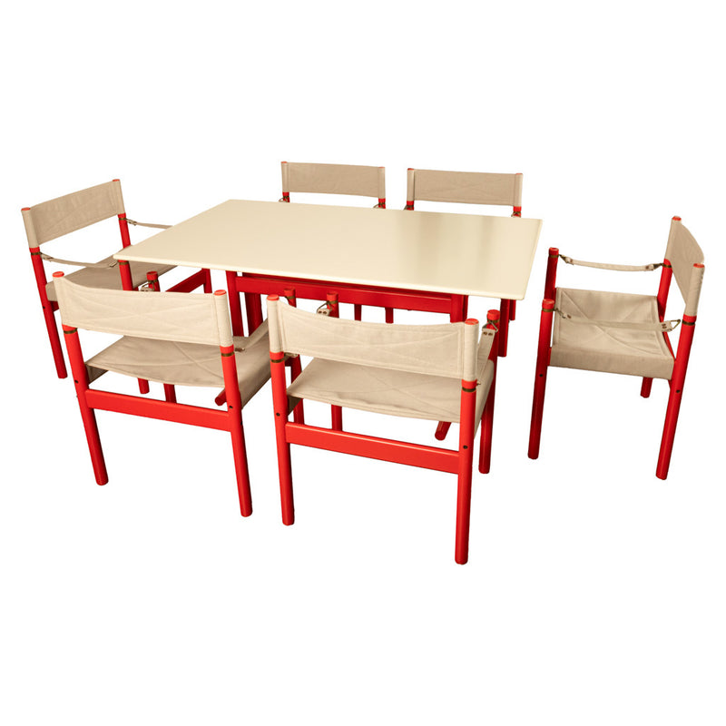 Mid Century Modern Danish Six Safari Chairs Dining Table Set by Erik Wørts 1960s