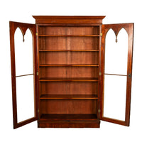 Antique English Georgian Regency Gothic Arch Mahogany Two Door Bookcase 1830