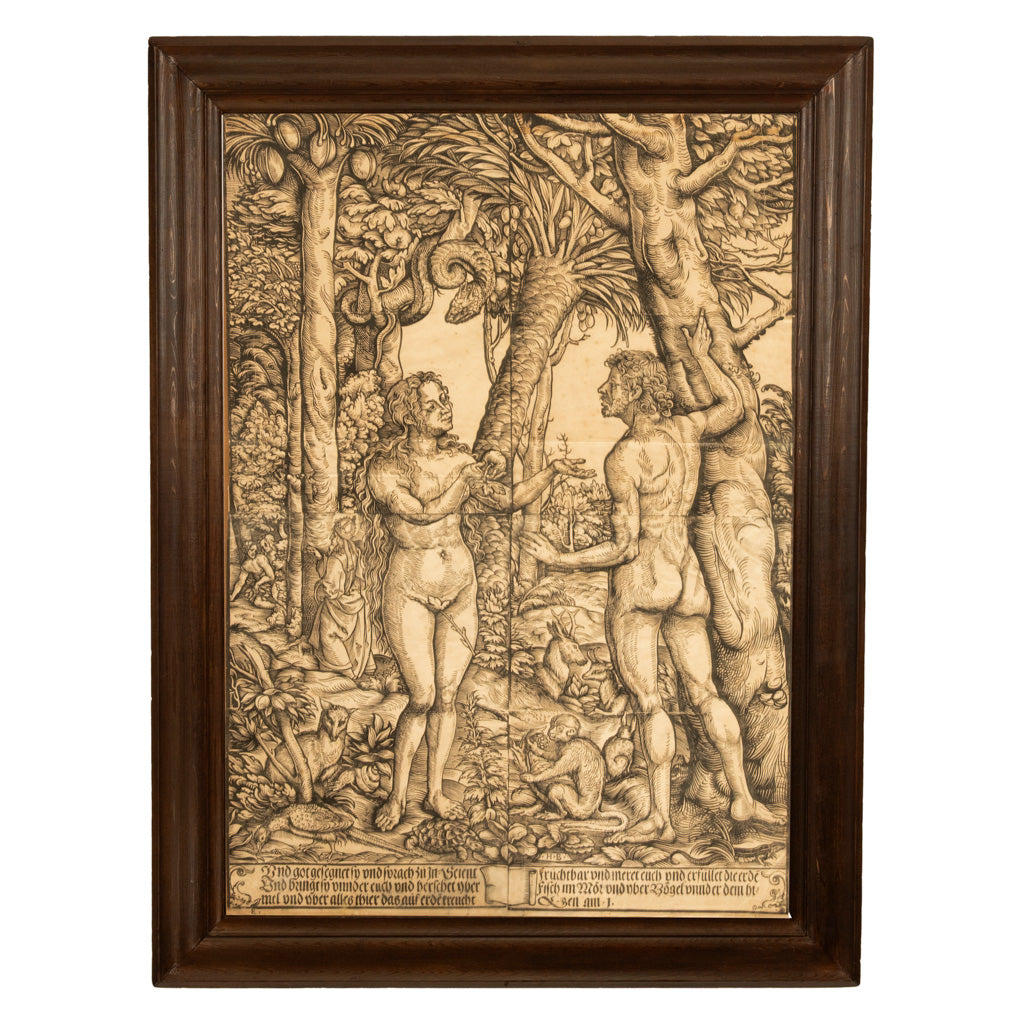 16thCentury German Northern Renaissance Woodcut Print Adam & Eve Baron Von Lanna by Hans Burgkmair the Elder, 1525