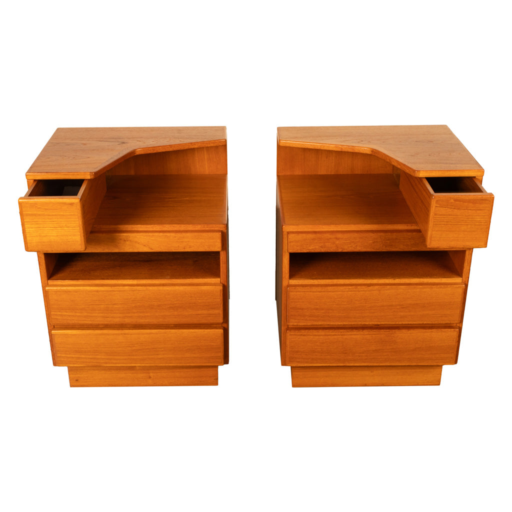 Pair Mid Century Modern Danish Teak Nightstands Chest Drawers by Scan Coll 1970