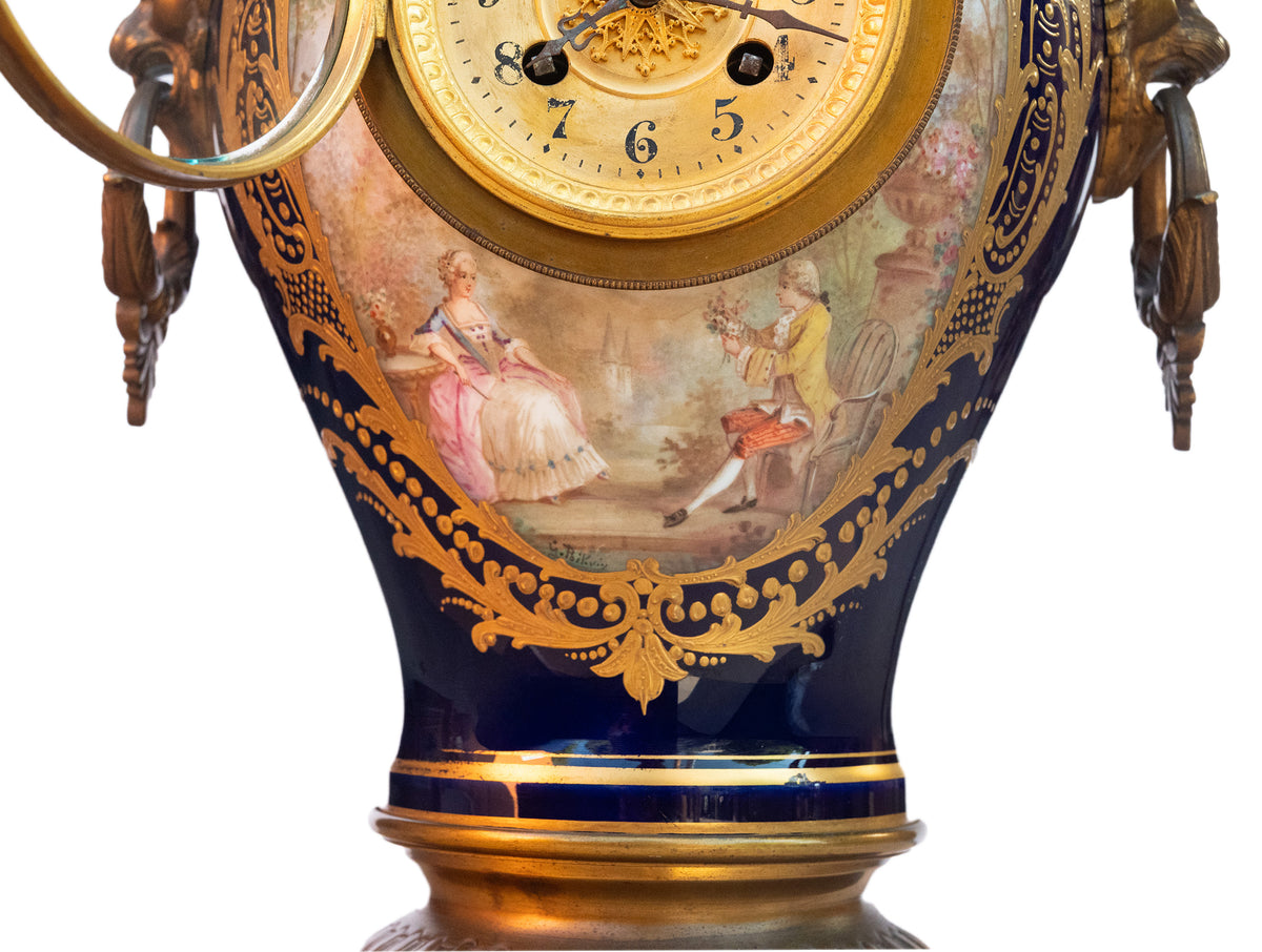 Antique French Sèvres Porcelain G. Poitevin Ormolu Japy Freres 8 Day Clock 1875