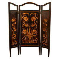 Antique Art Nouveau Mahogany Painted Fire Folding Screen Liberty Co London 1900