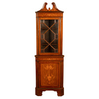Antique Edwardian Regency Revival Inlaid Marquetry Mahogany Corner Cabinet 1890