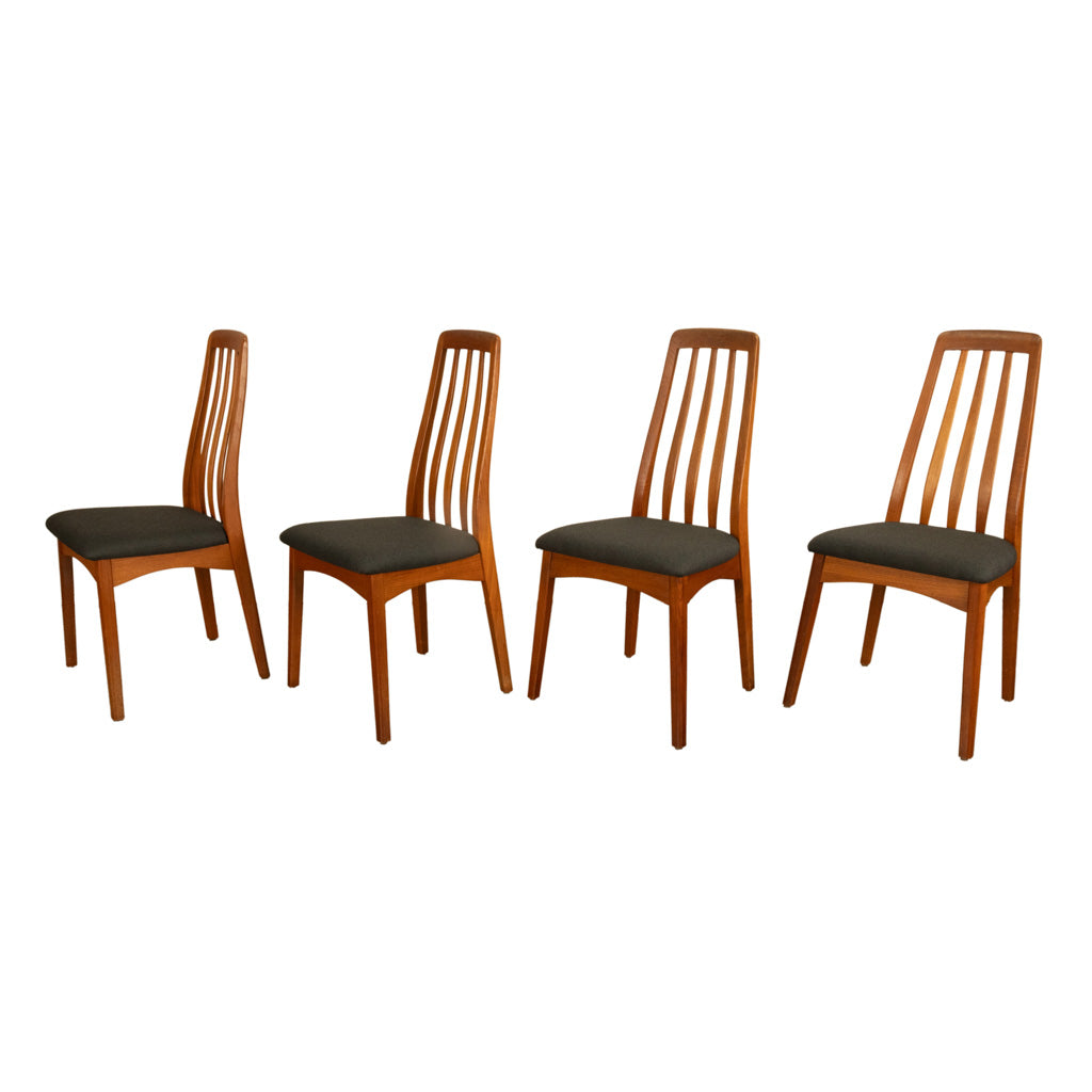 Set 4 Danish Mid Century Modern "Eva" Teak Dining Chairs by Niels Koefoed 1964