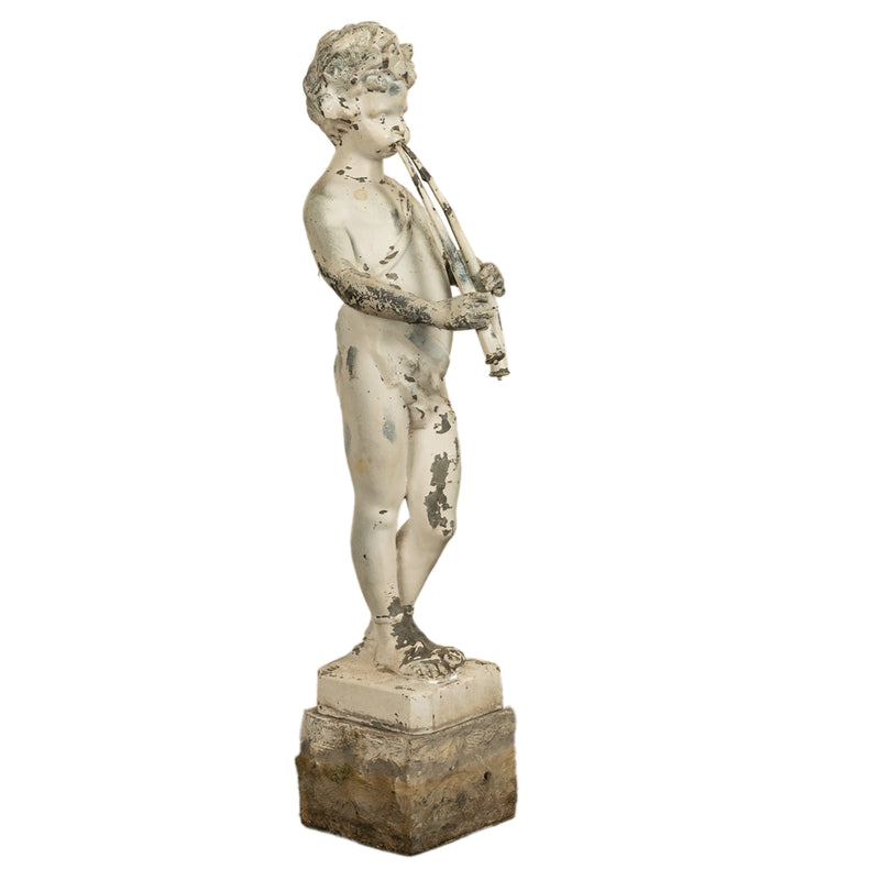 Antique French Lead Garden Statue Fountain Piping Boy Pan Putto Bacchante 1880