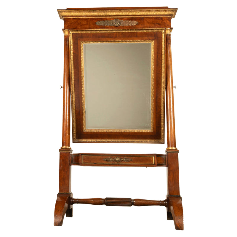 Fine Antique French Gilded Mahogany Ormolu Napoleonic Empire Cheval Mirror 1815