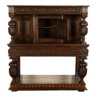 Antique 16th C Elizabethan Tudor Inlaid Oak Carved Court Cupboard Cabinet 1580