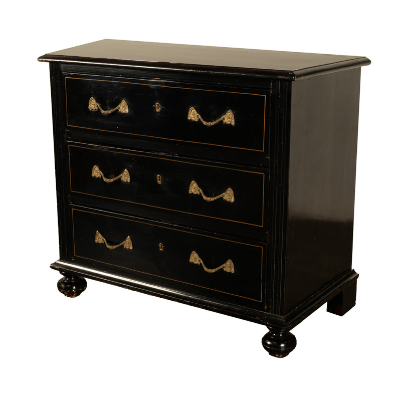 Antique Early 19th C Regency Ebonized Japanned Lacquered Pine Chest Drawers 1820