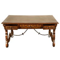 Antique Spanish Carved Walnut Baroque Partners Desk Writing Trestle Table 1880