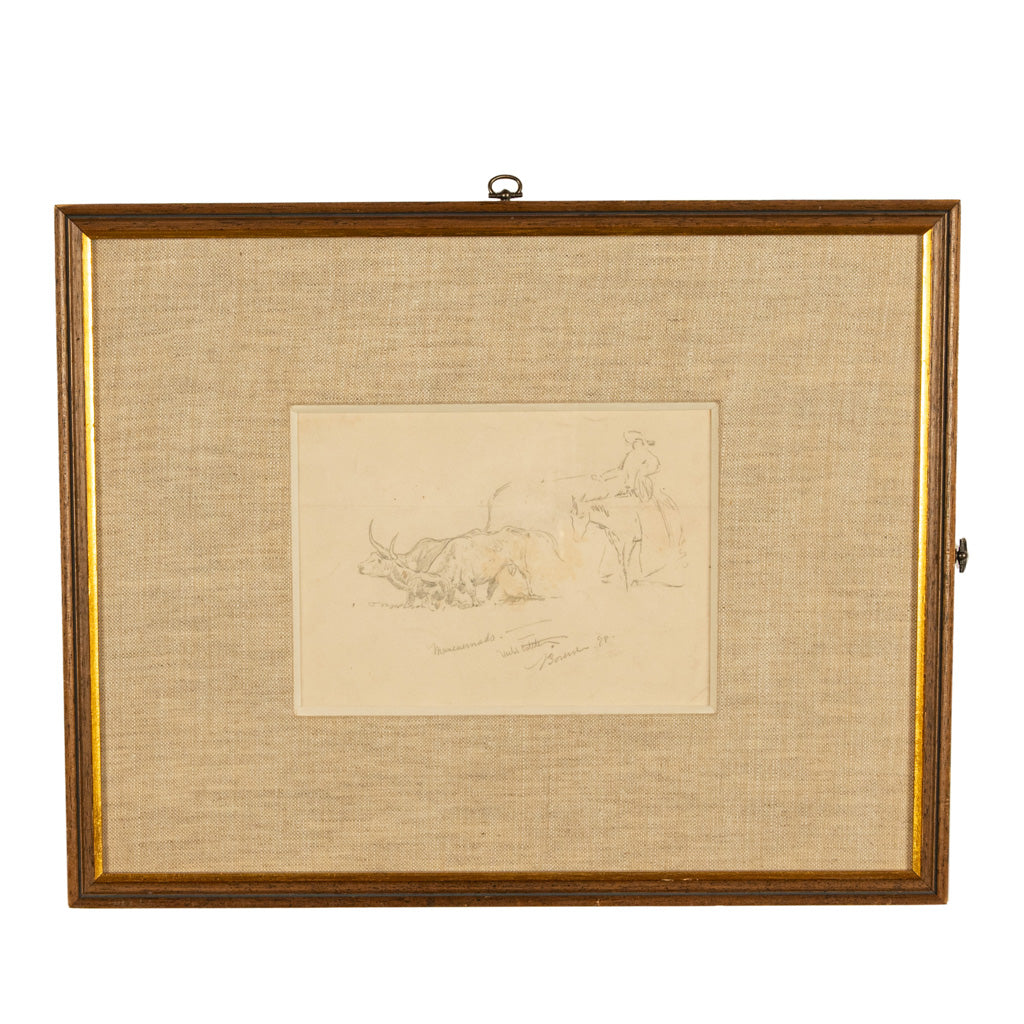 Two American Old West Watercolor Painting Ink & Pencil Drawings Cowboy Horses by Edward (John Edward) Borein, 1898