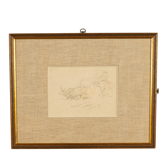 Two American Old West Watercolor Painting Ink & Pencil Drawings Cowboy Horses by Edward (John Edward) Borein, 1898