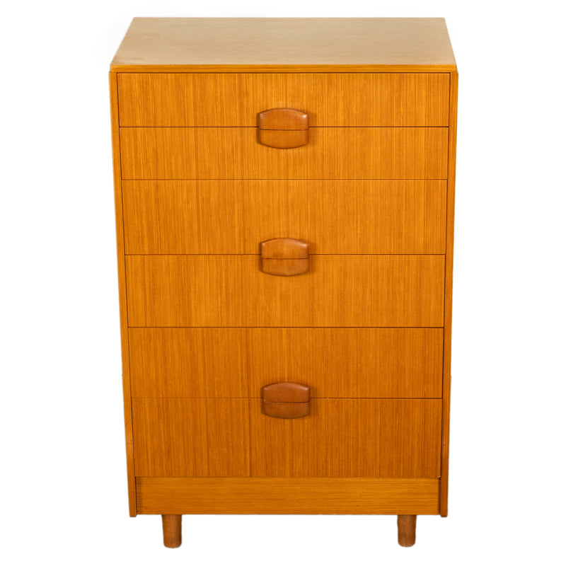 Mid Century Modern Danish Tall Boy Teak Chest of Drawers Six Drawer Dresser 1960