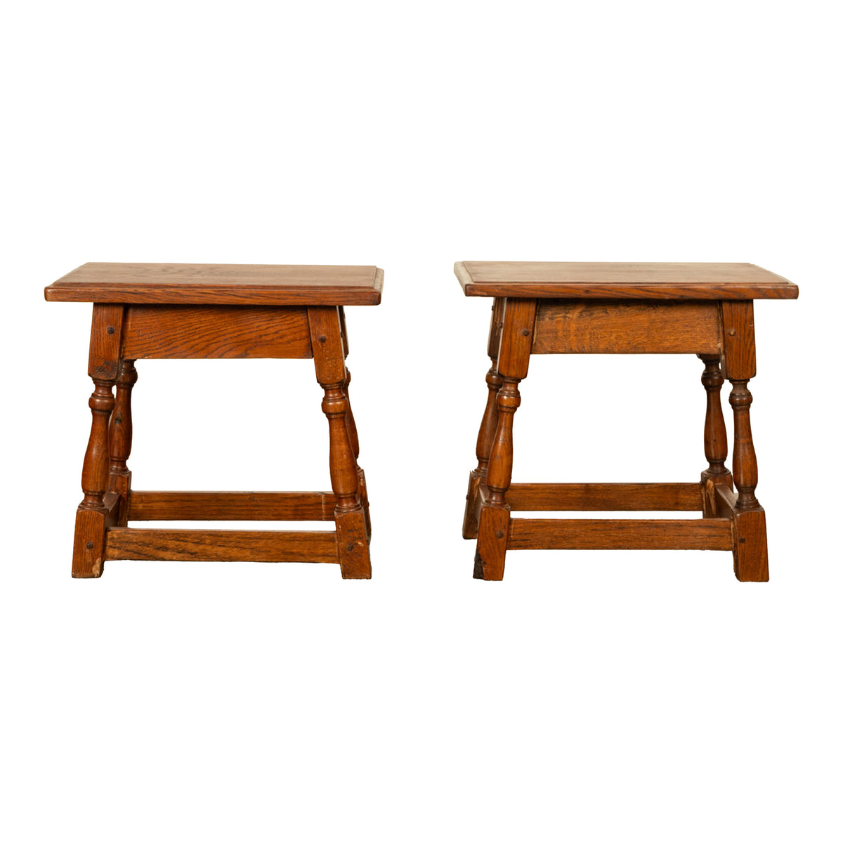 Pair Antique Jacobean style Joint Stools Oak from Thames Lock Bridge London 1850