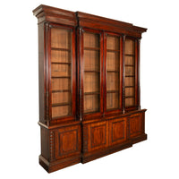 Monumental Antique Irish Carved Mahogany Breakfront Bookcase Bibliotheque 1850